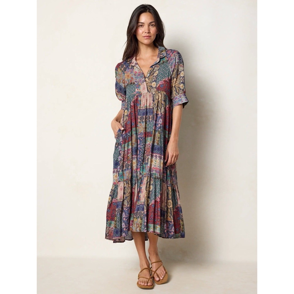 NATURAL LIFE Rebecca Midi Dress Patchwork Small Prairie Cottagecore Boho Fall